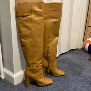 Over the knee leather boots square toe 3 inch heel